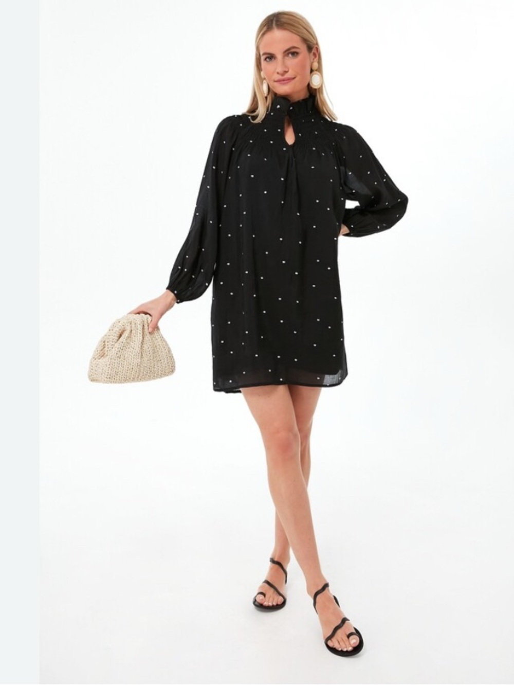 Tuckernuck Pomander Place Polka Dot Taylor Mini Dress Size XL Black Tiered - Picture 2 of 8